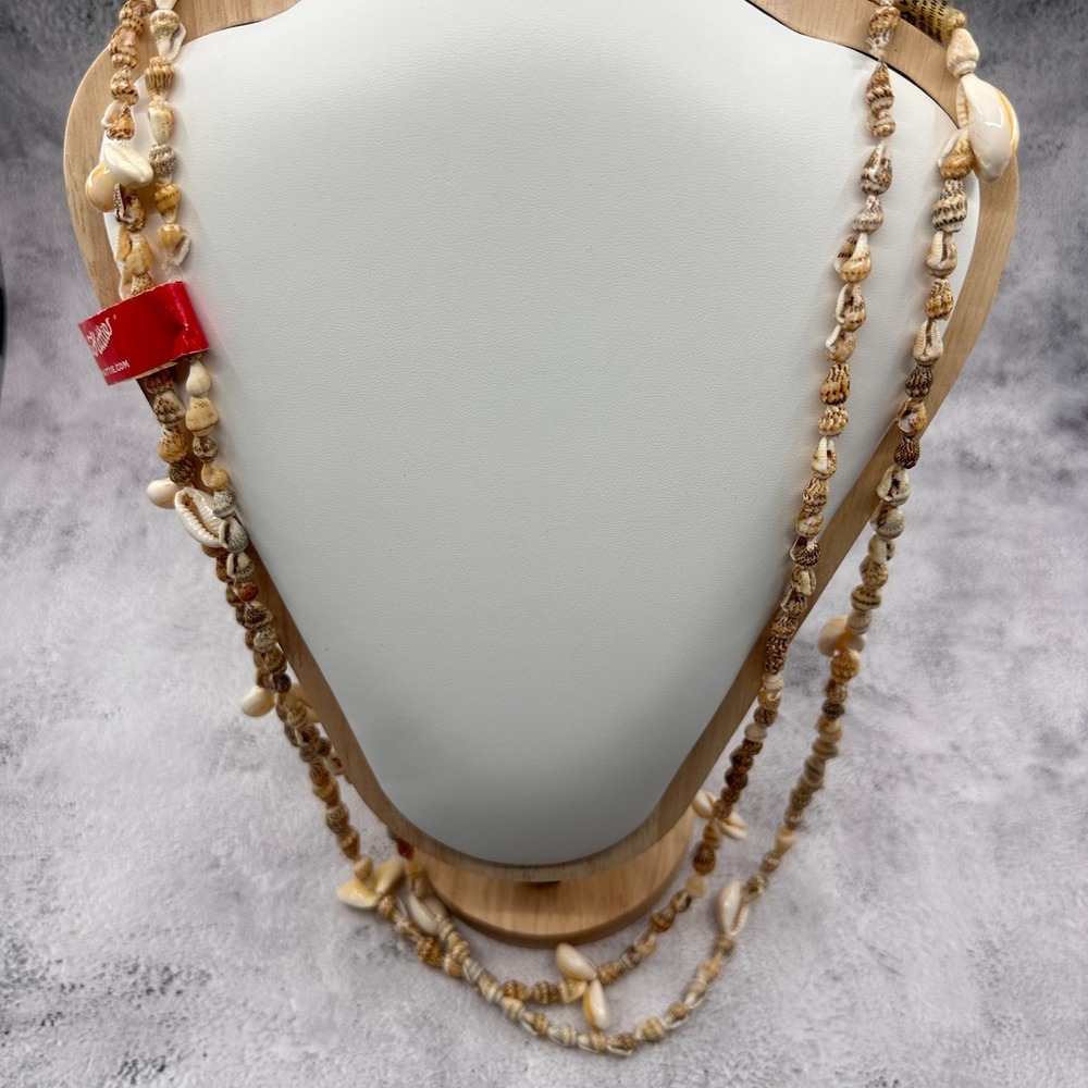 Hilo Hattie Seashell Necklace Long Cowrie Shell Coastal Boho Statement Jewelry